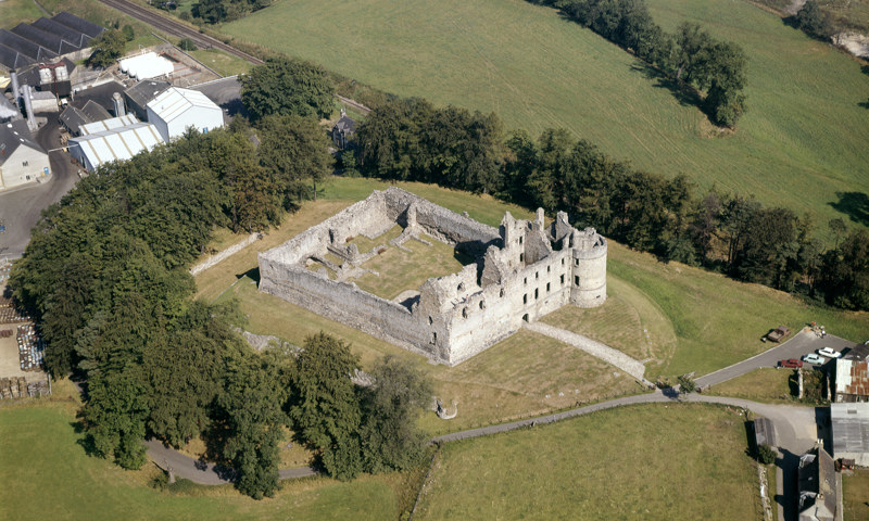An aerial view of Balvenie Castle