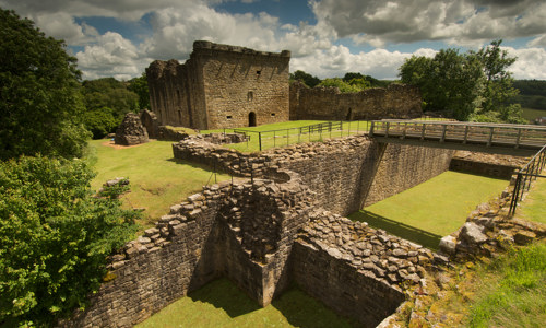 A defensive ditch on and bridge at Craignethan Castle.