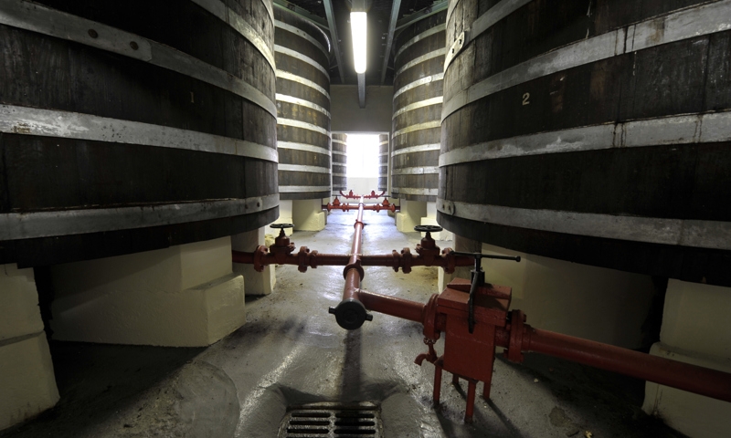 Lower portions of the washbacks at Dallas Dhu Historic Distillery.