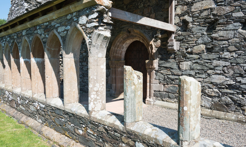 An exterior view of the cloister at Glenluce Abbey.