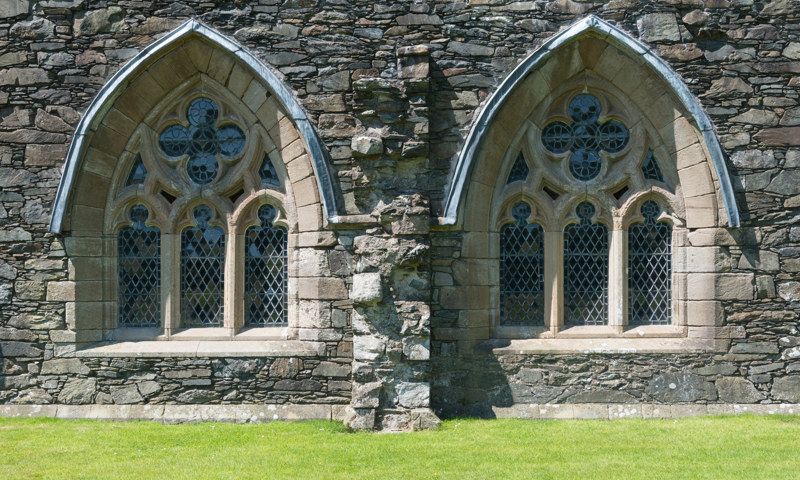 A detail of windows in the chapter house at Glenluce Abbey.