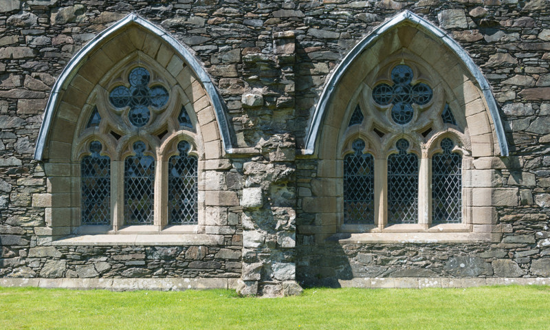 A detail of windows in the chapter house at Glenluce Abbey.