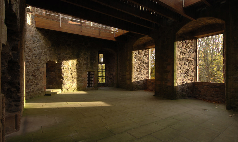 A view from inside the lord’s lodging at Huntly Castle.