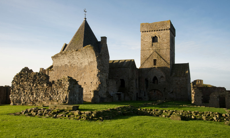 A general view of the chapter house and tower at Inchcolm Abbey.