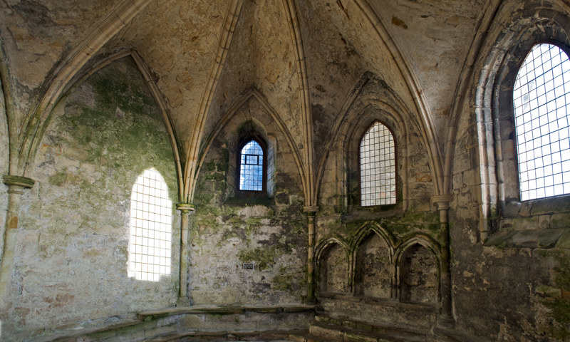 A view from inside the chapter house at Inchcolm Abbey.