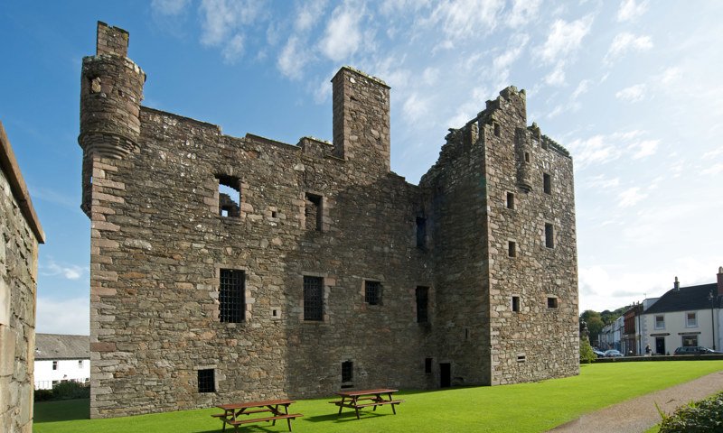 A general exterior view of MacLellan’s Castle and grounds.