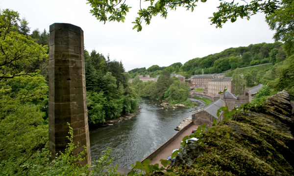 The buildings at New Lanark, on the River Clyde.