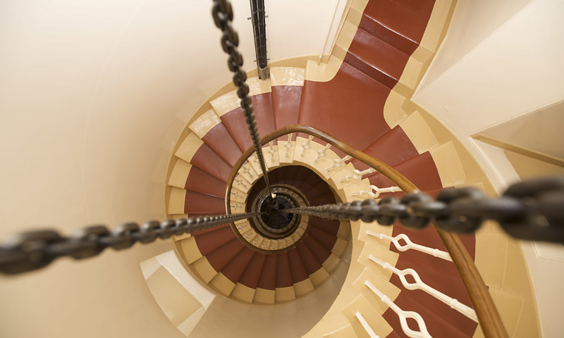 A view of the spiral stair inside Kinnaird Head Lighthouse.