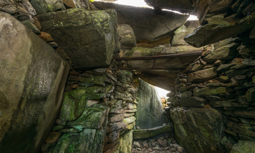 A cist inside one of the Nether Largie chambered burial cairns at Kilmartin Glen.