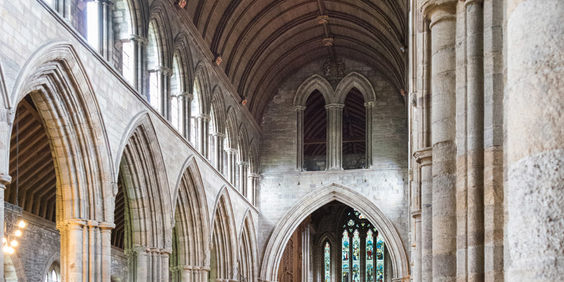 The interior of the nave at Dunblane Cathedral.