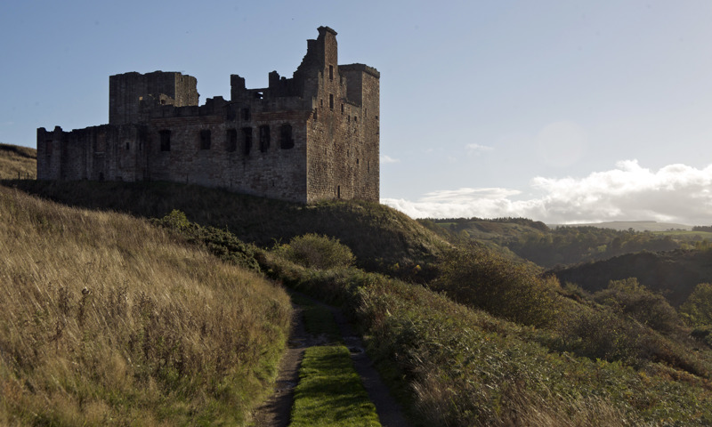 A general view of Crichton Castle from the approach path.