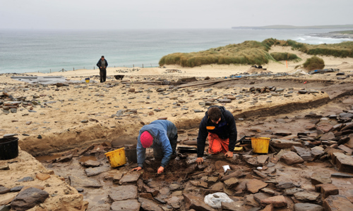 Archaeologists at work on the Links of Noltland excavation.