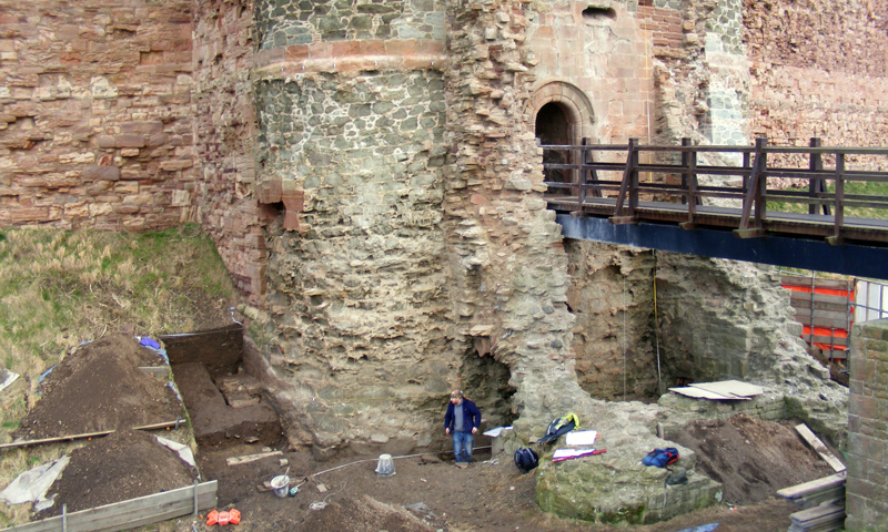 Archaeologists exploring Tantallon Castle during a recent excavation.
