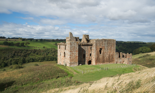 A general view of Crichton Castle, overlooking the River Tyne.