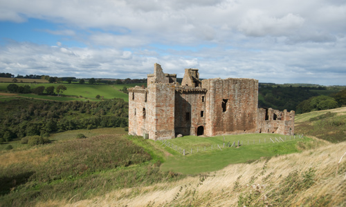 A general view of Crichton Castle, overlooking the River Tyne.