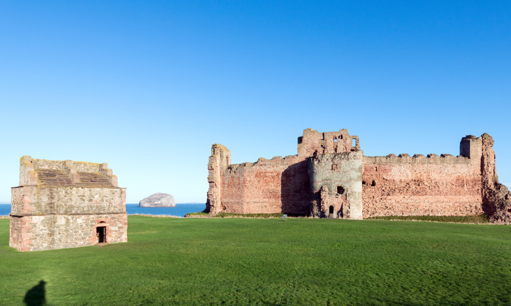 A general view of Tantallon Castle and its dovecot.