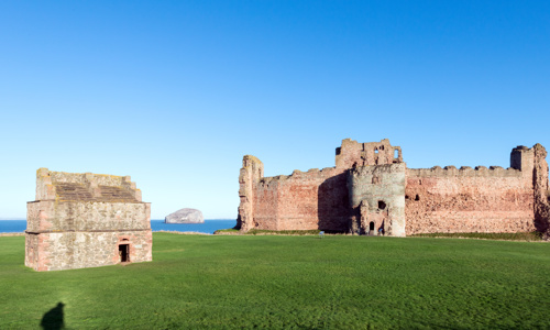 A general view of Tantallon Castle and its dovecot.