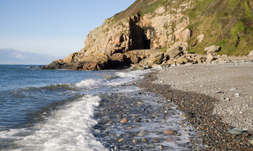 The beach, waves and cliffs at St Ninian