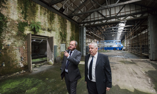 Two directors exploring the future site of the Museum of Transport