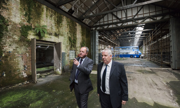 Two directors exploring the future site of the Museum of Transport