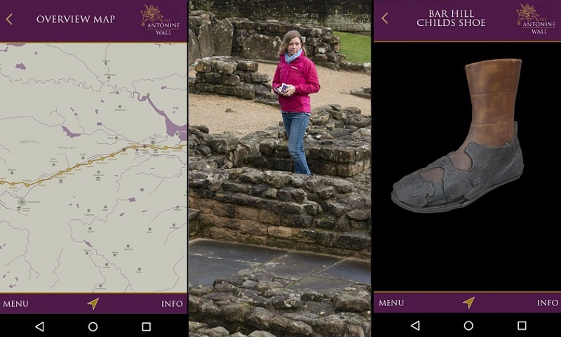 Collage of screen shots from the Antonine Wall mobile app