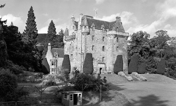 Black and white general view of Castle Leod