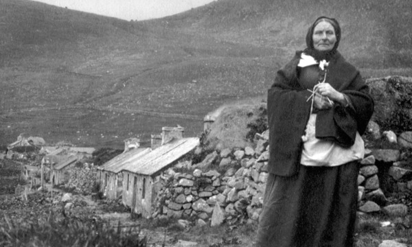 Old black and white photo of a villager at St Kilda