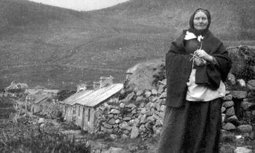 Old black and white photo of a villager at St Kilda