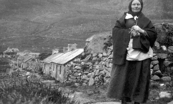 Old black and white photo of a villager at St Kilda