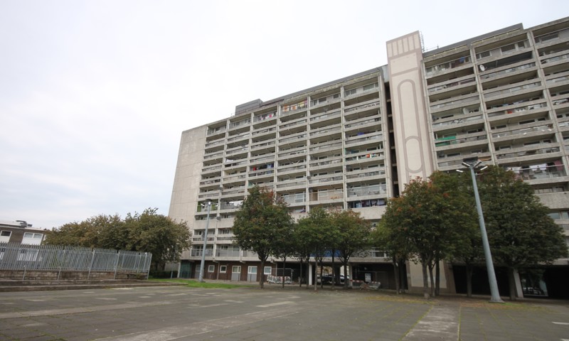 Front view of Cables Wynd House (aka "Banana Flats") in Leith, Edinburgh