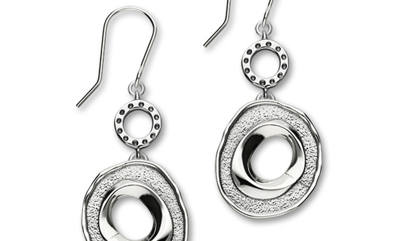 Silver circular earrings with clear gem in the centre and smaller rings at the top