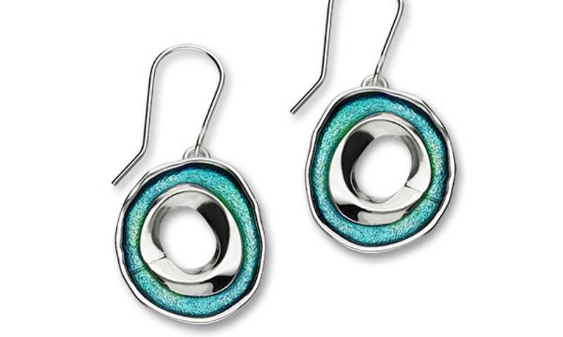 Silver earrings with circular turquoise gems