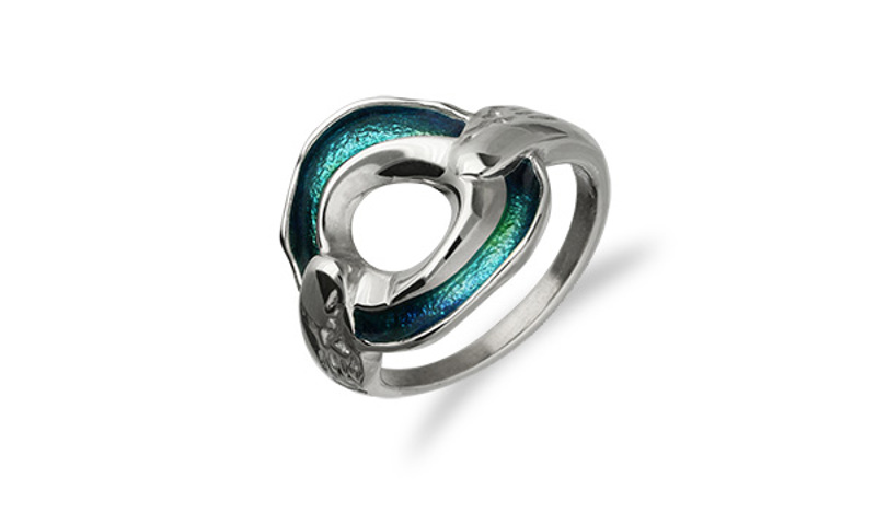 Silver ring with circular turqoise gem