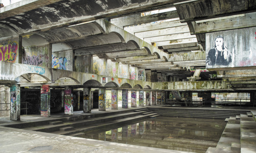 Interior photo of St Peter’s Seminary in Cardross, showing graffiti