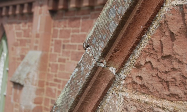 Close up image of the angled edge of a roof