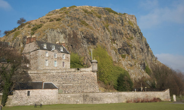 Dumbarton Castle on a sunny day.