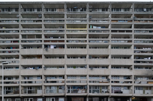 Side view of Cables Wynd House aka Banana Flats in Leith