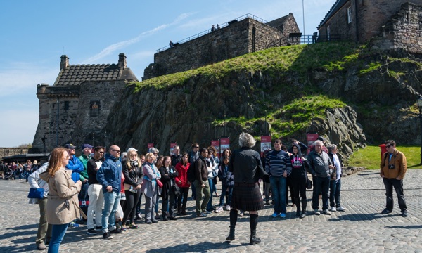A tour group at Edinburgh Castle