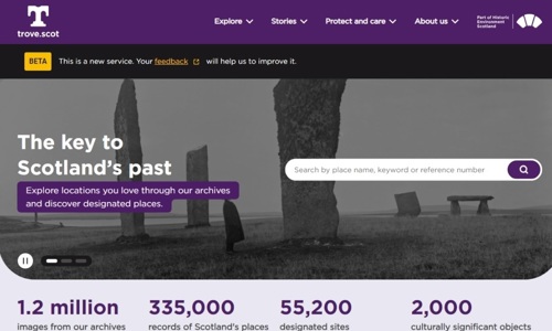 Screengrab of the new trove.scot website homepage