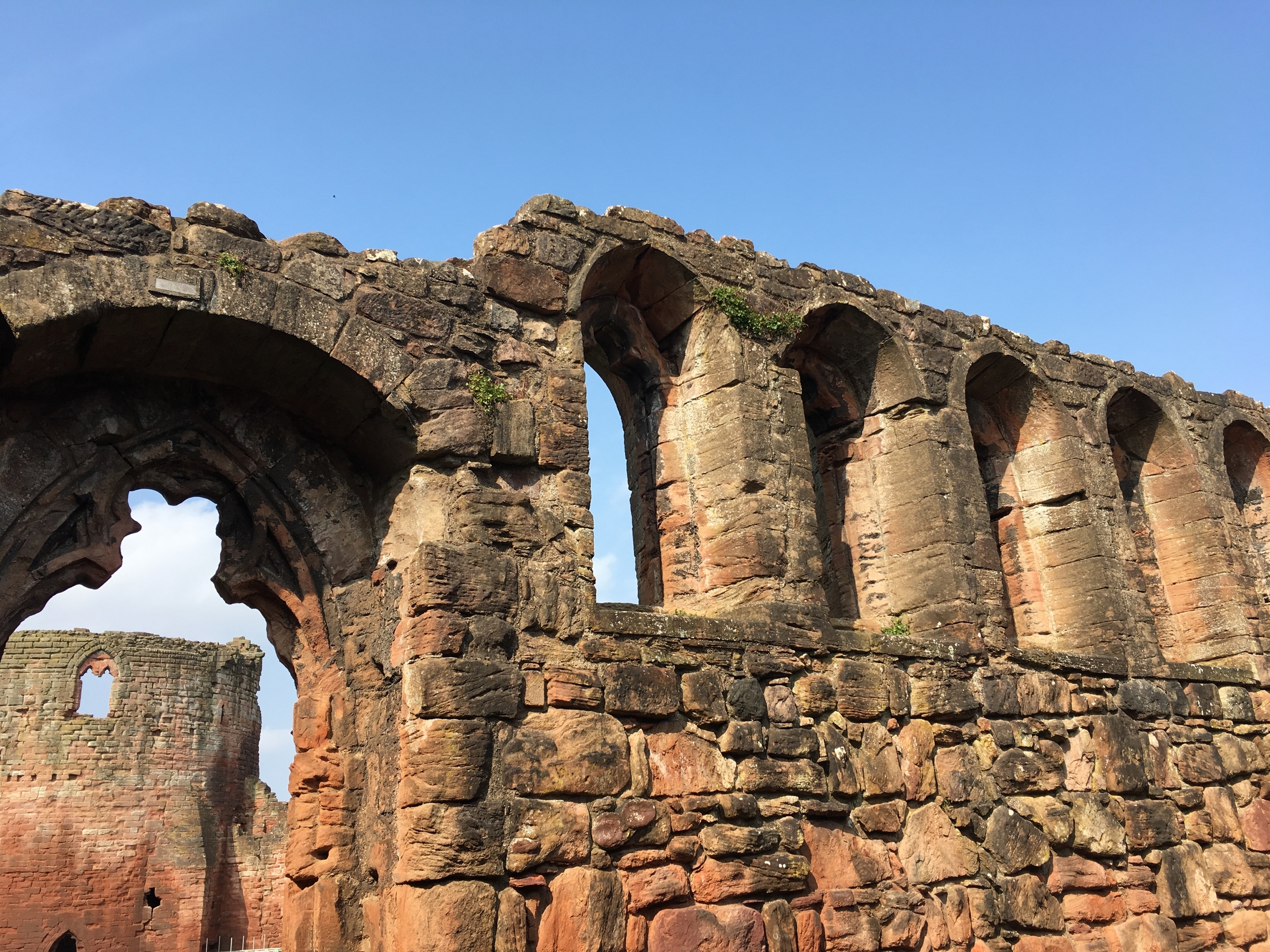 Looking through the arches of the Great Hall towards the Donjon at Bothwell Castle.