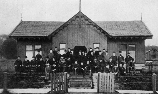 •	Historic image of the First Hampden pavilion in 1878 overlaid with image of the site as it looks today, showing approximately where it would have been situated.