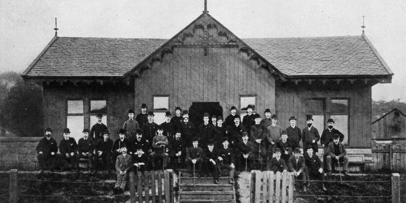•	Historic image of the First Hampden pavilion in 1878 overlaid with image of the site as it looks today, showing approximately where it would have been situated.
