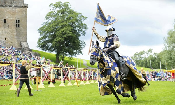 A jouster on horseback at an event at Linlithgow Palace