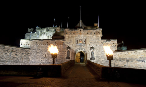 Edinburgh Exterior at night with Flambeaux lit