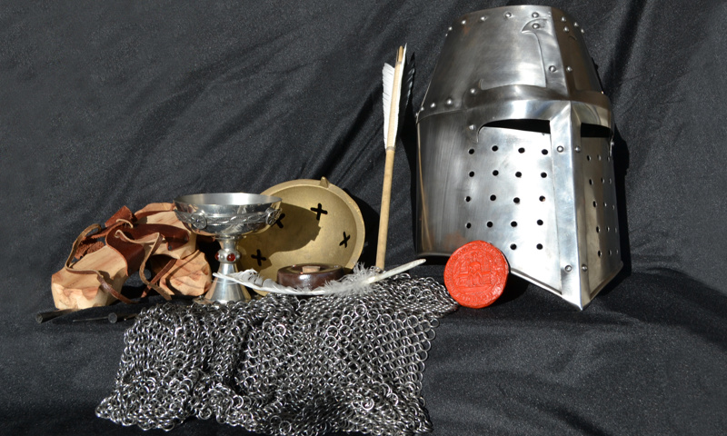 a collection of objects from the medieval castle life handling box