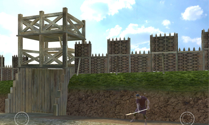 screenshot of computer game showing man in brown tunic digging