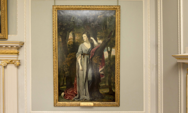 oil painting of a woman in a long blue gown