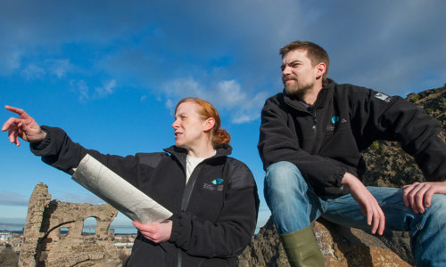 Senior Casework Officer; Alison Baisden and Casework Officer; Samuel Fox, at Holyrood Park.