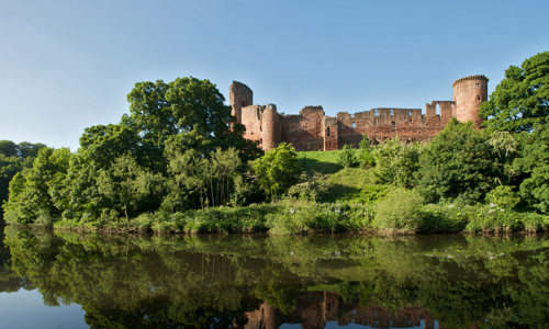 View of the River Clyde running past Bothwell Castle.