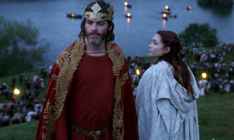 Chris Pine and Florence Pugh on Linlithgow Peel in Outlaw King as Robert the Bruce and Elizabeth Burgh
